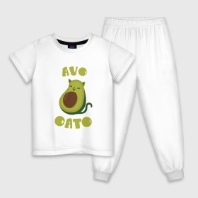 Детская пижама хлопок с принтом AvoCato в Санкт-Петербурге, 100% хлопок |  брюки и футболка прямого кроя, без карманов, на брюках мягкая резинка на поясе и по низу штанин
 | авокадо | авокадо кот | кот | кот авокадо | котейка | котик | кошечка