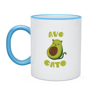 Кружка двухцветная с принтом AvoCato в Санкт-Петербурге, керамика | объем — 330 мл, диаметр — 80 мм. Цветная ручка и кайма сверху, в некоторых цветах — вся внутренняя часть | авокадо | авокадо кот | кот | кот авокадо | котейка | котик | кошечка