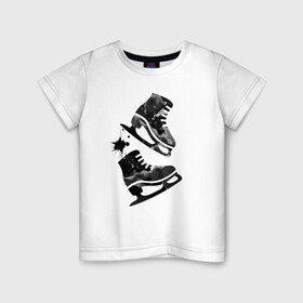 Детская футболка хлопок с принтом коньки в Санкт-Петербурге, 100% хлопок | круглый вырез горловины, полуприлегающий силуэт, длина до линии бедер | зимний спорт | катание на льду | коньки | конькобежный спорт | фигурное катание