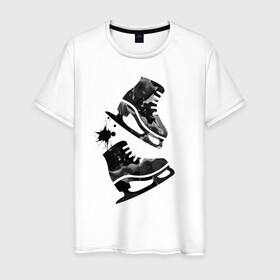 Мужская футболка хлопок с принтом коньки в Санкт-Петербурге, 100% хлопок | прямой крой, круглый вырез горловины, длина до линии бедер, слегка спущенное плечо. | зимний спорт | катание на льду | коньки | конькобежный спорт | фигурное катание