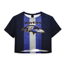 Женская футболка Crop-top 3D с принтом Baltimore Ravens в Санкт-Петербурге, 100% полиэстер | круглая горловина, длина футболки до линии талии, рукава с отворотами | 