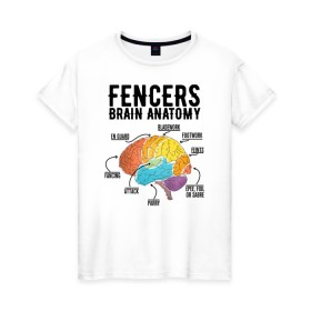 Женская футболка хлопок с принтом Fences Brain Anatomy в Санкт-Петербурге, 100% хлопок | прямой крой, круглый вырез горловины, длина до линии бедер, слегка спущенное плечо | Тематика изображения на принте: brain | fances | мозг | рапира | фехтовальщики | фехтование | шпага
