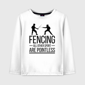 Детский лонгслив хлопок с принтом Fencing в Санкт-Петербурге, 100% хлопок | круглый вырез горловины, полуприлегающий силуэт, длина до линии бедер | brain | fances | fencing | мозг | рапира | фехтовальщики | фехтование | шпага