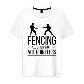 Мужская футболка хлопок с принтом Fencing в Санкт-Петербурге, 100% хлопок | прямой крой, круглый вырез горловины, длина до линии бедер, слегка спущенное плечо. | brain | fances | fencing | мозг | рапира | фехтовальщики | фехтование | шпага