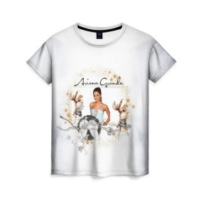 Женская футболка 3D с принтом ARIANA GRANDE в Санкт-Петербурге, 100% полиэфир ( синтетическое хлопкоподобное полотно) | прямой крой, круглый вырез горловины, длина до линии бедер | 3d | ariana grande | арт | звезды | исполнительница | лого | логотип | музыка | надпись | облако | певица | эмблема