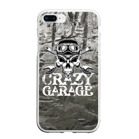 Чехол для iPhone 7Plus/8 Plus матовый с принтом Crazy garage в Санкт-Петербурге, Силикон | Область печати: задняя сторона чехла, без боковых панелей | Тематика изображения на принте: bones | garage | helmet | metal | orbits | skull | teeth | wrench | гаечный ключ | гараж | глазницы | зубы | металл | череп | шлем