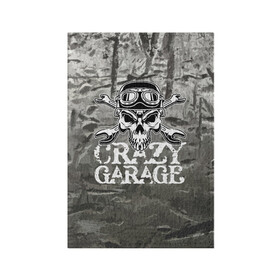 Обложка для паспорта матовая кожа с принтом Crazy garage в Санкт-Петербурге, натуральная матовая кожа | размер 19,3 х 13,7 см; прозрачные пластиковые крепления | Тематика изображения на принте: bones | garage | helmet | metal | orbits | skull | teeth | wrench | гаечный ключ | гараж | глазницы | зубы | металл | череп | шлем