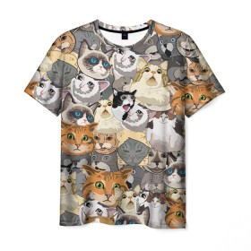 Мужская футболка 3D с принтом ALL CATS MEMES в Санкт-Петербурге, 100% полиэфир | прямой крой, круглый вырез горловины, длина до линии бедер | cats | mem | memes | mems | кот | коты | кошки | мемс | мемы | мэмы