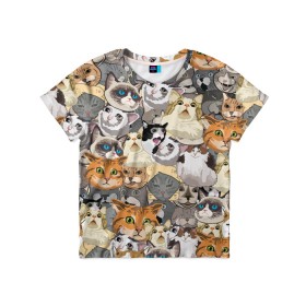 Детская футболка 3D с принтом ALL CATS MEMES в Санкт-Петербурге, 100% гипоаллергенный полиэфир | прямой крой, круглый вырез горловины, длина до линии бедер, чуть спущенное плечо, ткань немного тянется | Тематика изображения на принте: cats | mem | memes | mems | кот | коты | кошки | мемс | мемы | мэмы