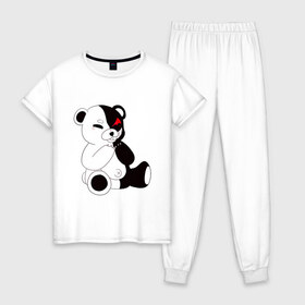 Женская пижама хлопок с принтом Monokuma в Санкт-Петербурге, 100% хлопок | брюки и футболка прямого кроя, без карманов, на брюках мягкая резинка на поясе и по низу штанин | danganronpa | eye | monokuma | аватар | антагонист | глаз | игрушка | медведь | монокума | мягкая | панда | робот