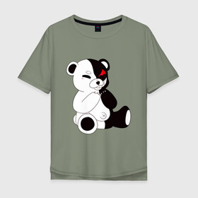Мужская футболка хлопок Oversize с принтом Monokuma в Санкт-Петербурге, 100% хлопок | свободный крой, круглый ворот, “спинка” длиннее передней части | danganronpa | eye | monokuma | аватар | антагонист | глаз | игрушка | медведь | монокума | мягкая | панда | робот