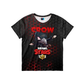 Детская футболка 3D с принтом BRAWL STARS CROW в Санкт-Петербурге, 100% гипоаллергенный полиэфир | прямой крой, круглый вырез горловины, длина до линии бедер, чуть спущенное плечо, ткань немного тянется | bibi | brawl stars | crow | el brown | leon | leon shark | max | sally leon | shark | stars | акула | биби | ворон | леон