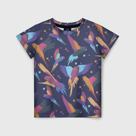Детская футболка 3D с принтом Райские попугаи в Санкт-Петербурге, 100% гипоаллергенный полиэфир | прямой крой, круглый вырез горловины, длина до линии бедер, чуть спущенное плечо, ткань немного тянется | животное | животные | красочный принт | попугаи | попугай | природа | птица | птицы
