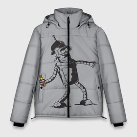 Мужская зимняя куртка 3D с принтом Futurama Bender Banksy в Санкт-Петербурге, верх — 100% полиэстер; подкладка — 100% полиэстер; утеплитель — 100% полиэстер | длина ниже бедра, свободный силуэт Оверсайз. Есть воротник-стойка, отстегивающийся капюшон и ветрозащитная планка. 

Боковые карманы с листочкой на кнопках и внутренний карман на молнии. | Тематика изображения на принте: bender | express | fry | futurama | future | leela | philip | planet | turanga | zoidberg | бендер | будущее | джей | зойдберг | лила | родригес | сгибальщик | туранга | филип | фрай | футурама