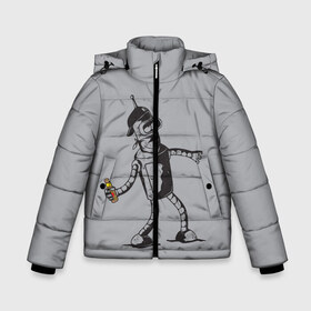 Зимняя куртка для мальчиков 3D с принтом Futurama Bender Banksy в Санкт-Петербурге, ткань верха — 100% полиэстер; подклад — 100% полиэстер, утеплитель — 100% полиэстер | длина ниже бедра, удлиненная спинка, воротник стойка и отстегивающийся капюшон. Есть боковые карманы с листочкой на кнопках, утяжки по низу изделия и внутренний карман на молнии. 

Предусмотрены светоотражающий принт на спинке, радужный светоотражающий элемент на пуллере молнии и на резинке для утяжки | bender | express | fry | futurama | future | leela | philip | planet | turanga | zoidberg | бендер | будущее | джей | зойдберг | лила | родригес | сгибальщик | туранга | филип | фрай | футурама