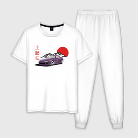 Мужская пижама хлопок с принтом Toyota Supra A80 в Санкт-Петербурге, 100% хлопок | брюки и футболка прямого кроя, без карманов, на брюках мягкая резинка на поясе и по низу штанин
 | Тематика изображения на принте: 