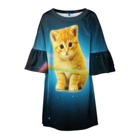 Детское платье 3D с принтом Рыжий Котик в Санкт-Петербурге, 100% полиэстер | прямой силуэт, чуть расширенный к низу. Круглая горловина, на рукавах — воланы | Тематика изображения на принте: cat | cats | животные | киса | киска | кот | котики | коты | котэ | кошка | природа