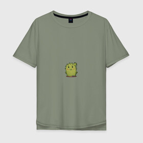 Мужская футболка хлопок Oversize с принтом кактус в Санкт-Петербурге, 100% хлопок | свободный крой, круглый ворот, “спинка” длиннее передней части | emoji рисунок | kaktus | кактус | кактусик | смайл | стикер | эмоджи