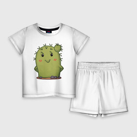 Детский костюм с шортами 3D с принтом кактус в Санкт-Петербурге,  |  | Тематика изображения на принте: emoji рисунок | kaktus | кактус | кактусик | смайл | стикер | эмоджи