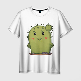 Мужская футболка 3D с принтом кактус в Санкт-Петербурге, 100% полиэфир | прямой крой, круглый вырез горловины, длина до линии бедер | emoji рисунок | kaktus | кактус | кактусик | смайл | стикер | эмоджи