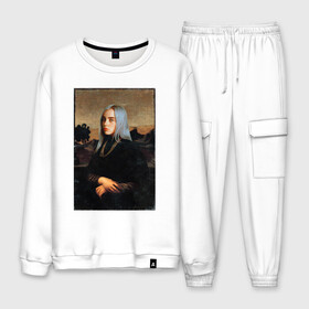 Мужской костюм хлопок с принтом Billie Eilish Mona Lisa в Санкт-Петербурге, 100% хлопок | на свитшоте круглая горловина, мягкая резинка по низу. Брюки заужены к низу, на них два вида карманов: два “обычных” по бокам и два объемных, с клапанами, расположенные ниже линии бедра. Брюки с мягкой трикотажной резинкой на поясе и по низу штанин. В поясе для дополнительного комфорта — широкие завязки | Тематика изображения на принте: at | billie | don’t | eilish | electronic | eyes | me | music | ocean | pirate | smile | synthpop | usa | айлиш | билли | музыка | пайрэт | синти поп | сша | электронная | электропоп