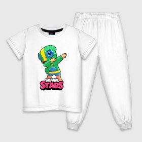 Детская пижама хлопок с принтом Brawl Stars Leon, Dab в Санкт-Петербурге, 100% хлопок |  брюки и футболка прямого кроя, без карманов, на брюках мягкая резинка на поясе и по низу штанин
 | Тематика изображения на принте: 