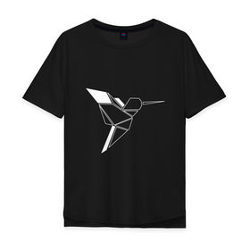 Мужская футболка хлопок Oversize с принтом Геометрическая птица в Санкт-Петербурге, 100% хлопок | свободный крой, круглый ворот, “спинка” длиннее передней части | geometric bird | tattoo | геометрическая птица | природа | птица | птичка | силуэт | тату | татуировка