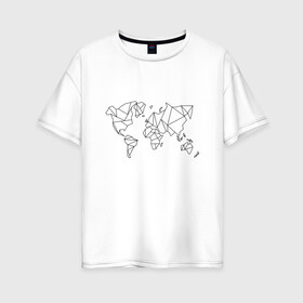 Женская футболка хлопок Oversize с принтом Карта мира-минимализм в Санкт-Петербурге, 100% хлопок | свободный крой, круглый ворот, спущенный рукав, длина до линии бедер
 | география | земля | карта мира | континенты | линии | минимализм | мир | планета | россия | страны | сша