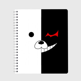 Тетрадь с принтом Monokuma в Санкт-Петербурге, 100% бумага | 48 листов, плотность листов — 60 г/м2, плотность картонной обложки — 250 г/м2. Листы скреплены сбоку удобной пружинной спиралью. Уголки страниц и обложки скругленные. Цвет линий — светло-серый
 | Тематика изображения на принте: anime | character | dangan ronpa | kawai | manga | аниме | анимэ | глаз | данганронпа | двухцветная | директор | злодей | из | изображение | кавай | крутой | лицо | манга | медведь | милый | мишка | на груди | необычный | нос