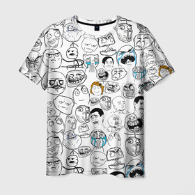 Мужская футболка 3D с принтом МЕМЫ в Санкт-Петербурге, 100% полиэфир | прямой крой, круглый вырез горловины, длина до линии бедер | meme | pattern | smile | интернет приколы | мем | мемы | паттерн | прикол | рожицы | смайл | юмор