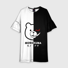 Детское платье 3D с принтом _Monokuma_ в Санкт-Петербурге, 100% полиэстер | прямой силуэт, чуть расширенный к низу. Круглая горловина, на рукавах — воланы | anime | character | dangan ronpa | kawai | manga | аниме | анимэ | глаз | данганронпа | двухцветная | директор | злодей | из | изображение | кавай | крутой | лицо | манга | медведь | милый | мишка | на груди | необычный | нос