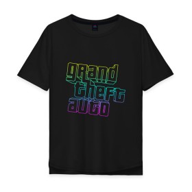 Мужская футболка хлопок Oversize с принтом Gta logo:gradient в Санкт-Петербурге, 100% хлопок | свободный крой, круглый ворот, “спинка” длиннее передней части | grand theft auto | gta | геометрия | гта | гта 5 | игра | линии | логотип | пеф