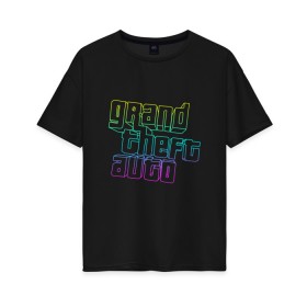 Женская футболка хлопок Oversize с принтом Gta logo:gradient в Санкт-Петербурге, 100% хлопок | свободный крой, круглый ворот, спущенный рукав, длина до линии бедер
 | grand theft auto | gta | геометрия | гта | гта 5 | игра | линии | логотип | пеф