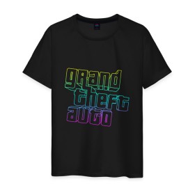 Мужская футболка хлопок с принтом Gta logo:gradient в Санкт-Петербурге, 100% хлопок | прямой крой, круглый вырез горловины, длина до линии бедер, слегка спущенное плечо. | grand theft auto | gta | геометрия | гта | гта 5 | игра | линии | логотип | пеф