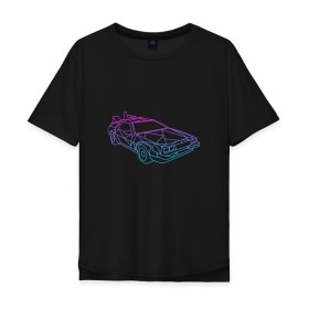 Мужская футболка хлопок Oversize с принтом DeLorean gradient в Санкт-Петербурге, 100% хлопок | свободный крой, круглый ворот, “спинка” длиннее передней части | автомобиль | арт | градиент | машина | неон | силуэт | тачка | фильм | цвета