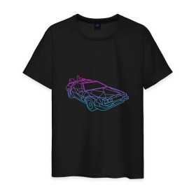 Мужская футболка хлопок с принтом DeLorean gradient в Санкт-Петербурге, 100% хлопок | прямой крой, круглый вырез горловины, длина до линии бедер, слегка спущенное плечо. | автомобиль | арт | градиент | машина | неон | силуэт | тачка | фильм | цвета