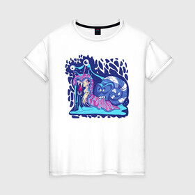 Женская футболка хлопок с принтом Улитка в Санкт-Петербурге, 100% хлопок | прямой крой, круглый вырез горловины, длина до линии бедер, слегка спущенное плечо | красочный | мультик | неон | панцирь | прикол | улитка | юмор | яркий