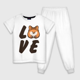 Детская пижама хлопок с принтом Love Corgi в Санкт-Петербурге, 100% хлопок |  брюки и футболка прямого кроя, без карманов, на брюках мягкая резинка на поясе и по низу штанин
 | Тематика изображения на принте: corgi | корги
