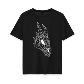 Женская футболка хлопок Oversize с принтом Череп дракона в Санкт-Петербурге, 100% хлопок | свободный крой, круглый ворот, спущенный рукав, длина до линии бедер
 | dragon | skyrim | геометрический | дракон | животные | из игры | линии | скайрим | тату | череп