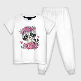 Детская пижама хлопок с принтом Милый енотик в Санкт-Петербурге, 100% хлопок |  брюки и футболка прямого кроя, без карманов, на брюках мягкая резинка на поясе и по низу штанин
 | 