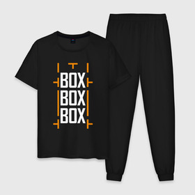 Мужская пижама хлопок с принтом Box box box в Санкт-Петербурге, 100% хлопок | брюки и футболка прямого кроя, без карманов, на брюках мягкая резинка на поясе и по низу штанин
 | Тематика изображения на принте: f1 | формула 1