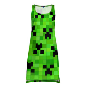 Платье-майка 3D с принтом MINECRAFT | МАЙНКРАФТ в Санкт-Петербурге, 100% полиэстер | полуприлегающий силуэт, широкие бретели, круглый вырез горловины, удлиненный подол сзади. | block | criper | cube | minecraft | pixel | блок | геометрия | крафт | крипер | кубики | майнкрафт | пиксели