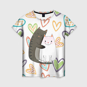 Женская футболка 3D с принтом Сладкая парочка в Санкт-Петербурге, 100% полиэфир ( синтетическое хлопкоподобное полотно) | прямой крой, круглый вырез горловины, длина до линии бедер | 14 февраля | 8 марта | валентинов день | верность | влюбленность | влюбленные | вместе навсегда | двое | девичник | девушке | кот | коты | кошка | кошки | любимая | любимый | люблю | люблю тебя | мы с то