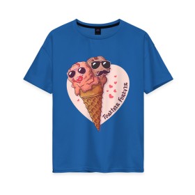 Женская футболка хлопок Oversize с принтом Вместе навсегда в Санкт-Петербурге, 100% хлопок | свободный крой, круглый ворот, спущенный рукав, длина до линии бедер
 | art | heart | horn | ice cream | арт | любовь | мороженое | очки | рожок | сердечки | сердце
