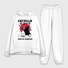 Женский костюм хлопок Oversize с принтом Catzilla King of Pawster в Санкт-Петербурге,  |  | cat | catzilla | kitty | paw | pawster | годзилла | кот | котики | коты | кошки | пародия