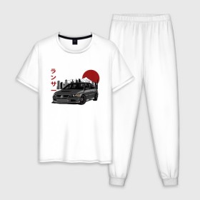 Мужская пижама хлопок с принтом Mitsubishi Lancer Evolution IX в Санкт-Петербурге, 100% хлопок | брюки и футболка прямого кроя, без карманов, на брюках мягкая резинка на поясе и по низу штанин
 | 