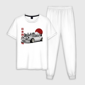 Мужская пижама хлопок с принтом Mazda MX-5/Miata в Санкт-Петербурге, 100% хлопок | брюки и футболка прямого кроя, без карманов, на брюках мягкая резинка на поясе и по низу штанин
 | Тематика изображения на принте: 