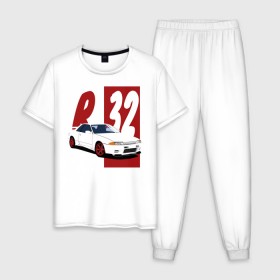 Мужская пижама хлопок с принтом Nissan Skyline R32 GT-R в Санкт-Петербурге, 100% хлопок | брюки и футболка прямого кроя, без карманов, на брюках мягкая резинка на поясе и по низу штанин
 | 