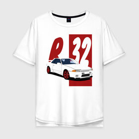 Мужская футболка хлопок Oversize с принтом Nissan Skyline R32 GT-R в Санкт-Петербурге, 100% хлопок | свободный крой, круглый ворот, “спинка” длиннее передней части | 