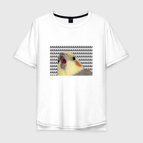 Мужская футболка хлопок Oversize с принтом Орущий попугай в Санкт-Петербурге, 100% хлопок | свободный крой, круглый ворот, “спинка” длиннее передней части | Тематика изображения на принте: mem | забавный | мем | орущий попугай | попугай | прикол | птица | смешной | юмор